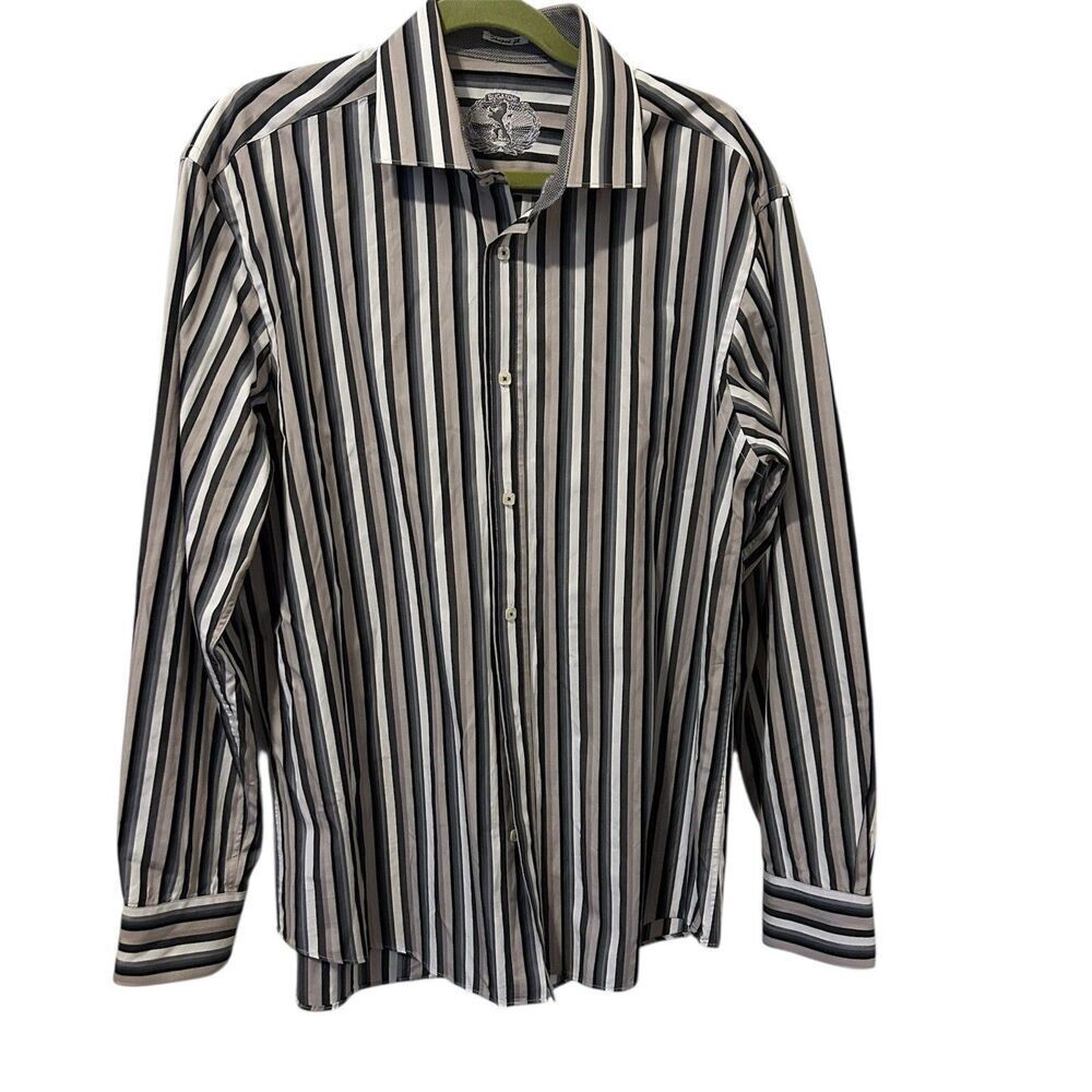 Bugatchi Button Dress Shirt Men Size XL Flip Cuff Preppy Workwear Modern Design